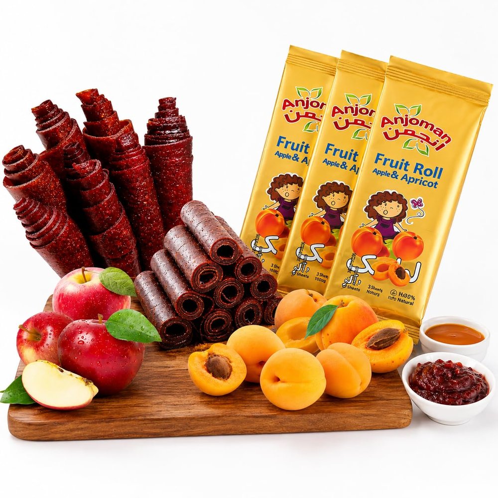 Anjoman Apricot Dried Fruit Leather Bar, 100g x 3 Sheets Snacks Bar, Lavashak No Added Sugar Vegan Snacks, Fruit Roll Ups, 40x14CM