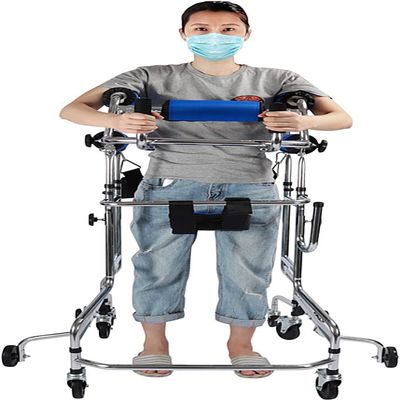 Upright Walker for Seniors | Portable Rehabilitation Walker for Disabled Adults | Hemiplegia Standing Frame with Seat | Height Adjustable 150-180 cm