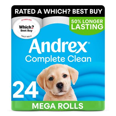 Andrex Complete Clean Toilet Roll - 24 Mega Toilet Rolls (=36 Standard Toilet Rolls), 2-Ply, Bulk Buy, Now Even Softer, FSC Certified, Endorsed as a Which? Best Buy