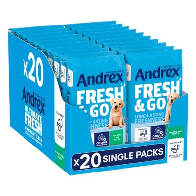 Andrex FRESH & GO Hygiene Travel Toilet Wipes Odour Control Moist Toilet Tissue (20 packs x 12 sheets)