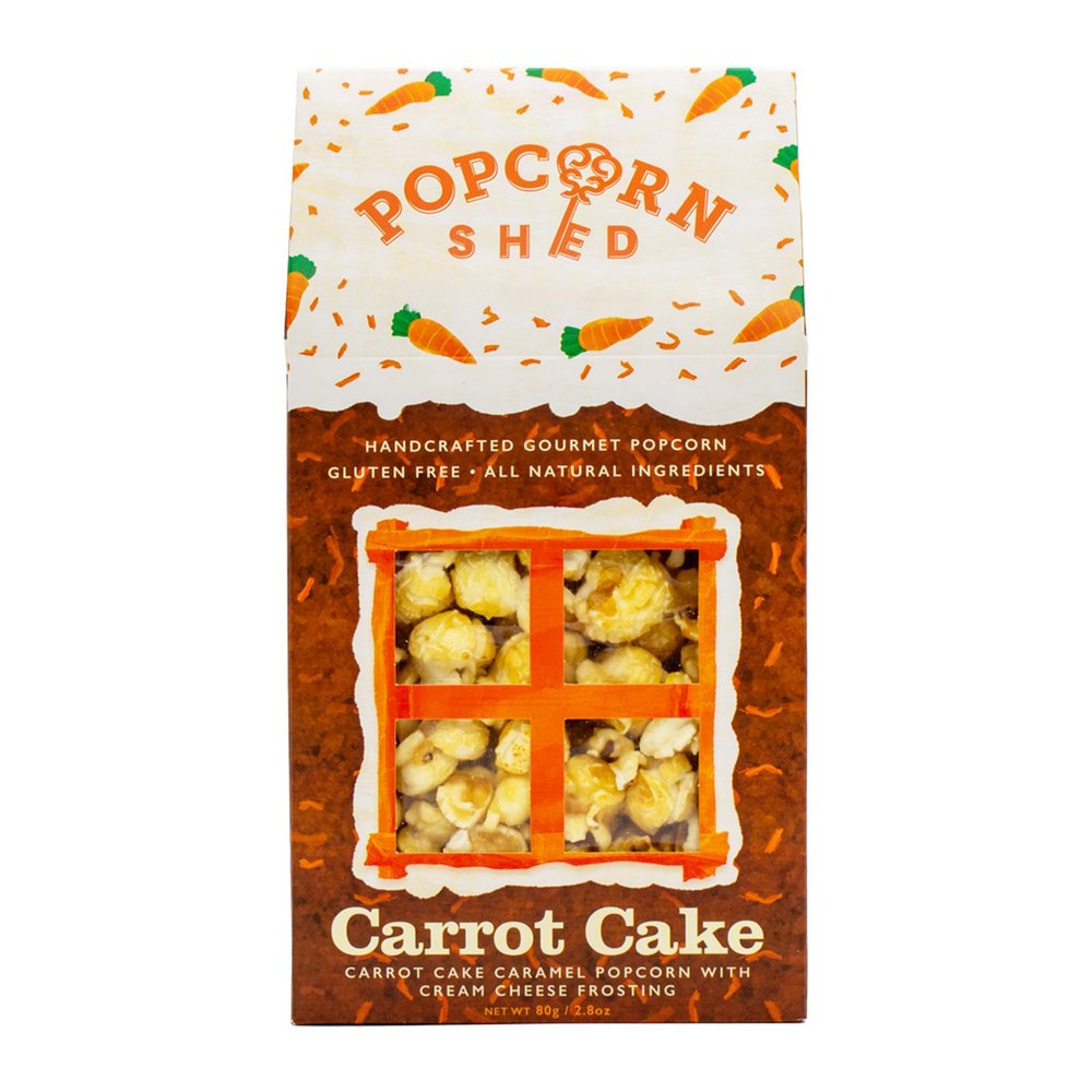 Popcorn Shed Carrot Cake Gourmet Popcorn (1 x 80g) - Carrot Cake Flavoured Caramel Popcorn with Cream Cheese Frosting, Easy & Low Calorie Snack, Perfect for Parties, Movie Nights & Gifting