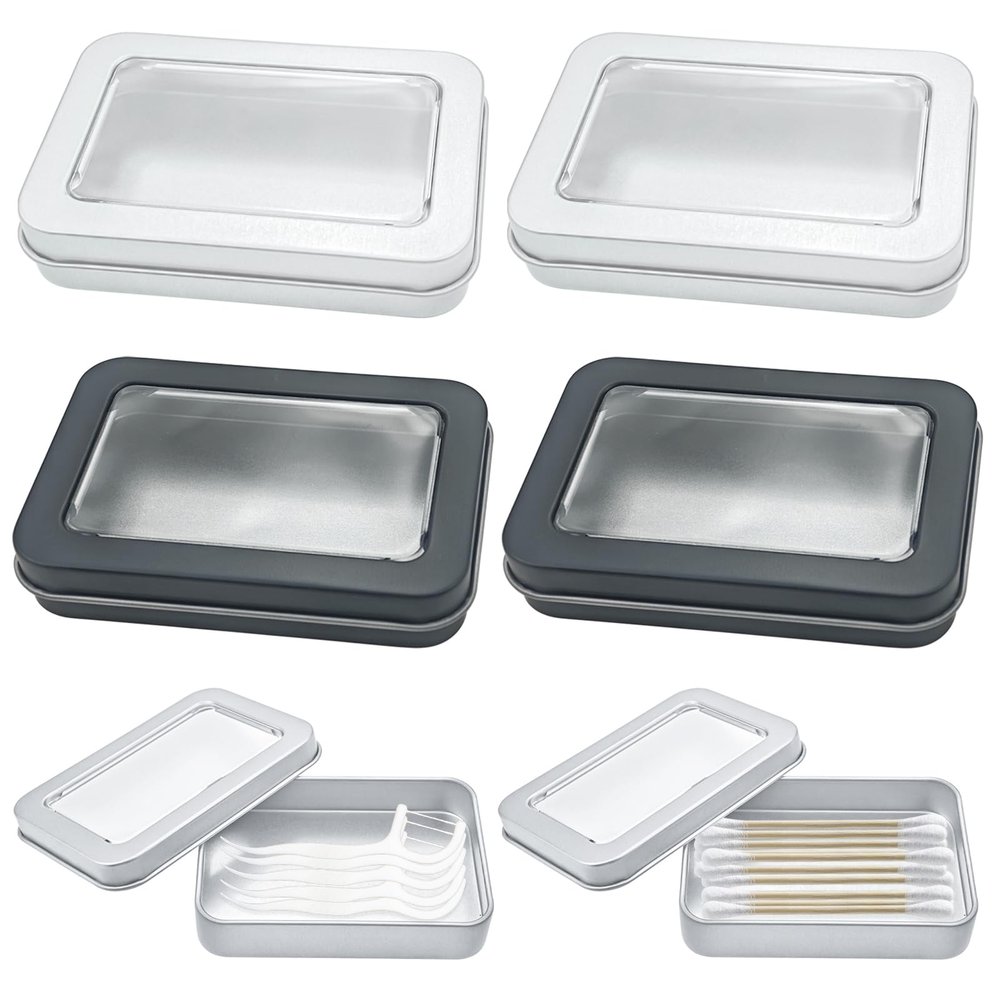 4 PACK Dental Flosser Portable Case, with Transparent Window, Refillable Floss Holder, Travel Floss Picks Case with Dustproof Lid for Cotton Swabs Hair Ties Floss