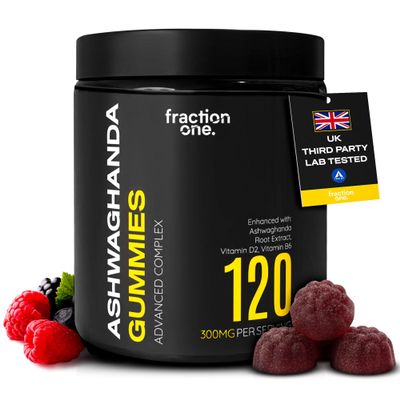 Fraction One Ashwagandha Gummies - 120 Gummies - 300 mg per Serving Enhanced with Vitamin D2 & B6 - High Strength Root Extract - Supports Stress & Energy - Berry - Vegan Friendly - 60 Days Supply