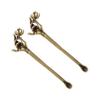 2 Pieces Retro Ear Pick Guanyin Hand Flower Ear Spoon Ear Waxed Removal Tool Buddhas Hand Ear Scoops for Ears Cleaning