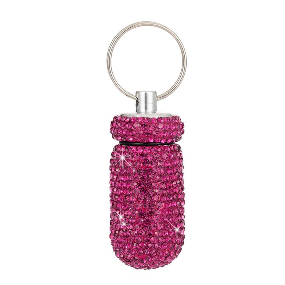 Compact Rhinestones Pills Case Aluminum Storage Keychain Pills Holder for Travel and Daily Use