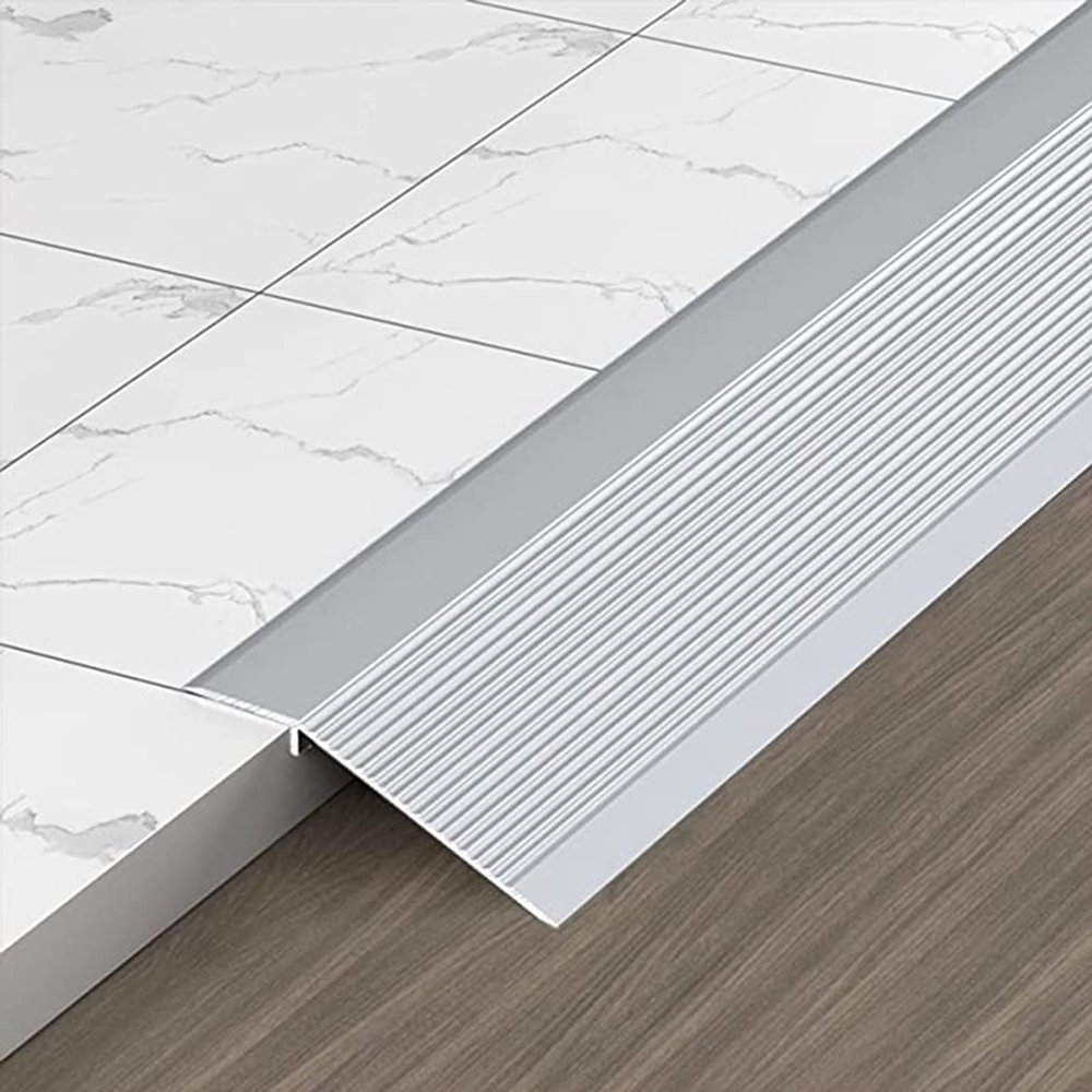 10cm Extra Wide Floor Transition Strip Premium Quality Carpet to Wood Reducing Edge Threshold Door Bar Entry Ramp for Home Walkers (Silver 140cm/55.1in)