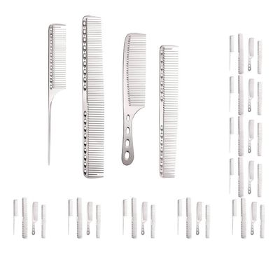 10 set 4pack/lot Ergonomic Handle For More Comfortable Hair Combing Experience More Comfortable To Hold Metal Hair Cutting Comb, Bright silver