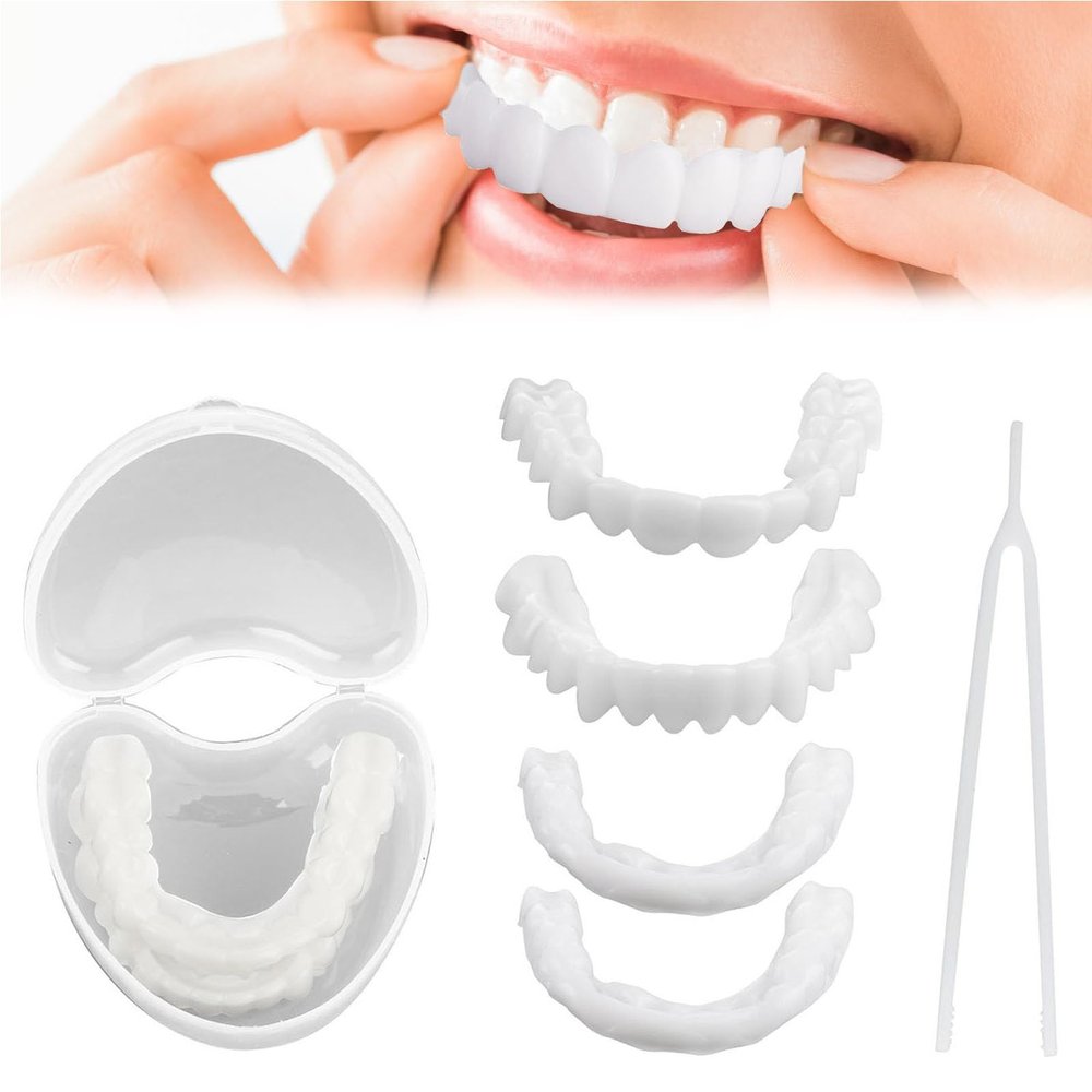 Brigtviee Clip in Veneers Teeth, 1 Pairs Instant Veneers Dentures, False Teeth Veneers Top and Bottom, Confidence Smile Fake Teeth Veneers, Snap on Veneers for Men and Women Cover Imperfect Teeth