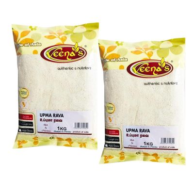 Veena's Upma Rava 1kg Pure Freshly Roasted Semolina for Healthy Breakfast Snacks and Cooking Rich in Fiber Protein Ideal for Upma and Dosa Product from India Pack of 2