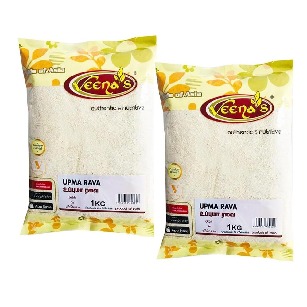 Veena's Upma Rava 1kg Pure Freshly Roasted Semolina for Healthy Breakfast Snacks and Cooking Rich in Fiber Protein Ideal for Upma and Dosa Product from India Pack of 2