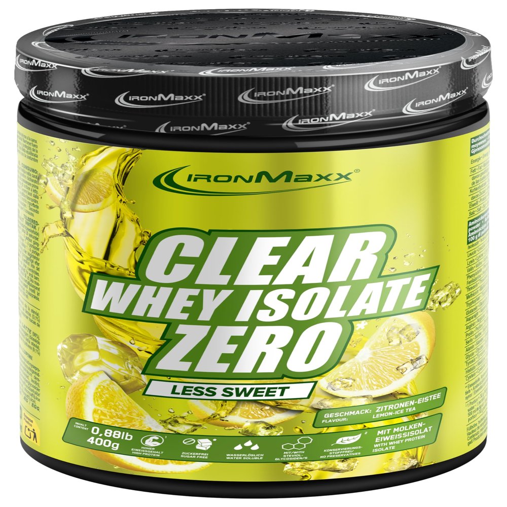 IronMaxx Clear Whey Isolate Zero - Less Sweet Lemon Ice Tea 400g | Sugar-Free Whey Protein Powder | Delicious & Refreshing High Protein Drink with 25g Protein per Serving