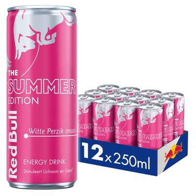 Red Bull Energy Drink Summer Edition, White Peach, Pack of 12 - 12 x 250 ml I Energy Drink with Fruity White Peach Flavour I Stimulates Body and Mind