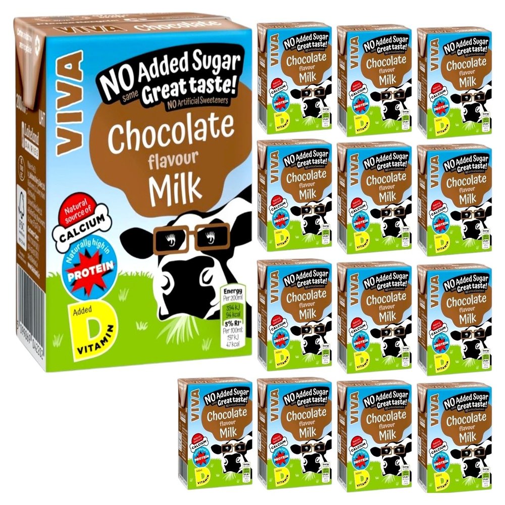 Viva Chocolate Flavoured Milk Drink, High in Protein, Vitamins & Calcium 200 ml (Pack of 14 Cartons)