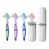 BELEFU 4 Pieces Dual Sided Denture Brush with 2 Case, False Teeth Denture Toothbrush, Dental Cleaning Brush for Retainer Brace with Multi-Layered Soft Bristles and Anti-Slip Handle (5 Colors) view 1
