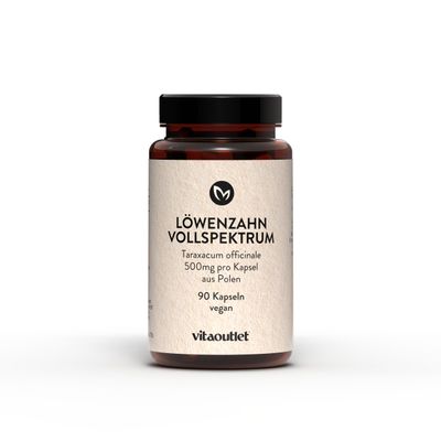 vitaoutlet Dandelion Full Spectrum Capsules, 90 Capsules, Vegan, Premium Raw Material from Europe, Taraxacum Officinale, From Own Production