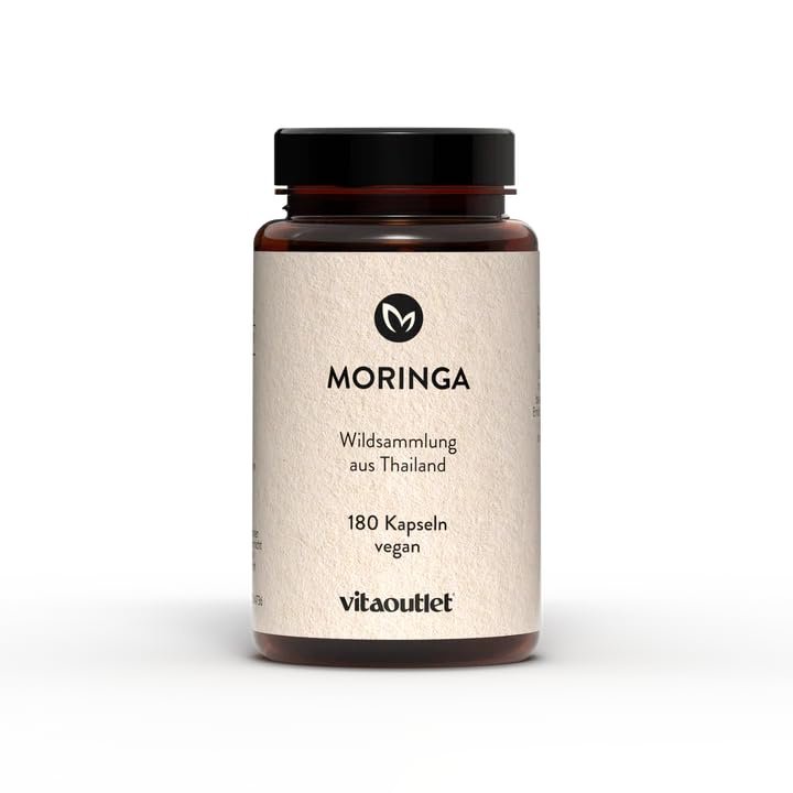 vitaoutlet Moringa Capsules, 180 Capsules, Vegan, Premium Raw Material from India, Moringa Oleifera, from Own Production
