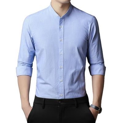 MQMYJSP Men's Long Sleeve Business Casual Shirt Blue Dress Shirt Middle-Aged Men Spring Autumn C659 Blue L