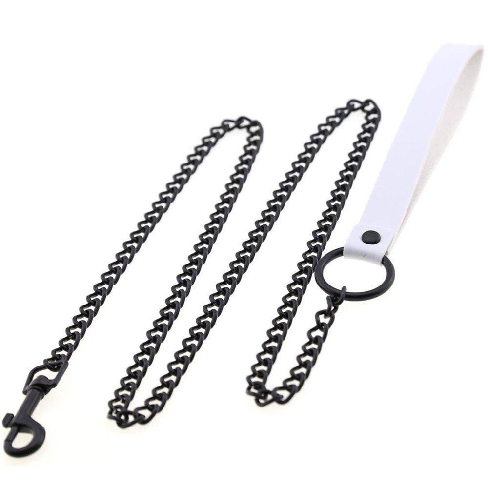 Bdsm Pet Role Play Set Gothic Clothes For Women Neck Collar For Couples Metal Chain Traction Flirting White One Size