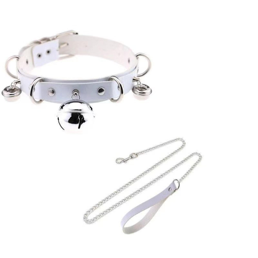 Bell Collar Female Necklace Traction Rope Neck Necklace Neck Belt People Wear Gothic Choker Fun With Punk Rock Collar Adjustable Size White One Size