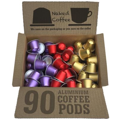90 NAKED COFFEE Aluminium Coffee Pods Compatible with the Nespresso Original Sysytem - Variety Pack 10-45 NOIR : 45 SILVER - Extra Value Pack - We save on packaging so you save on the coffee