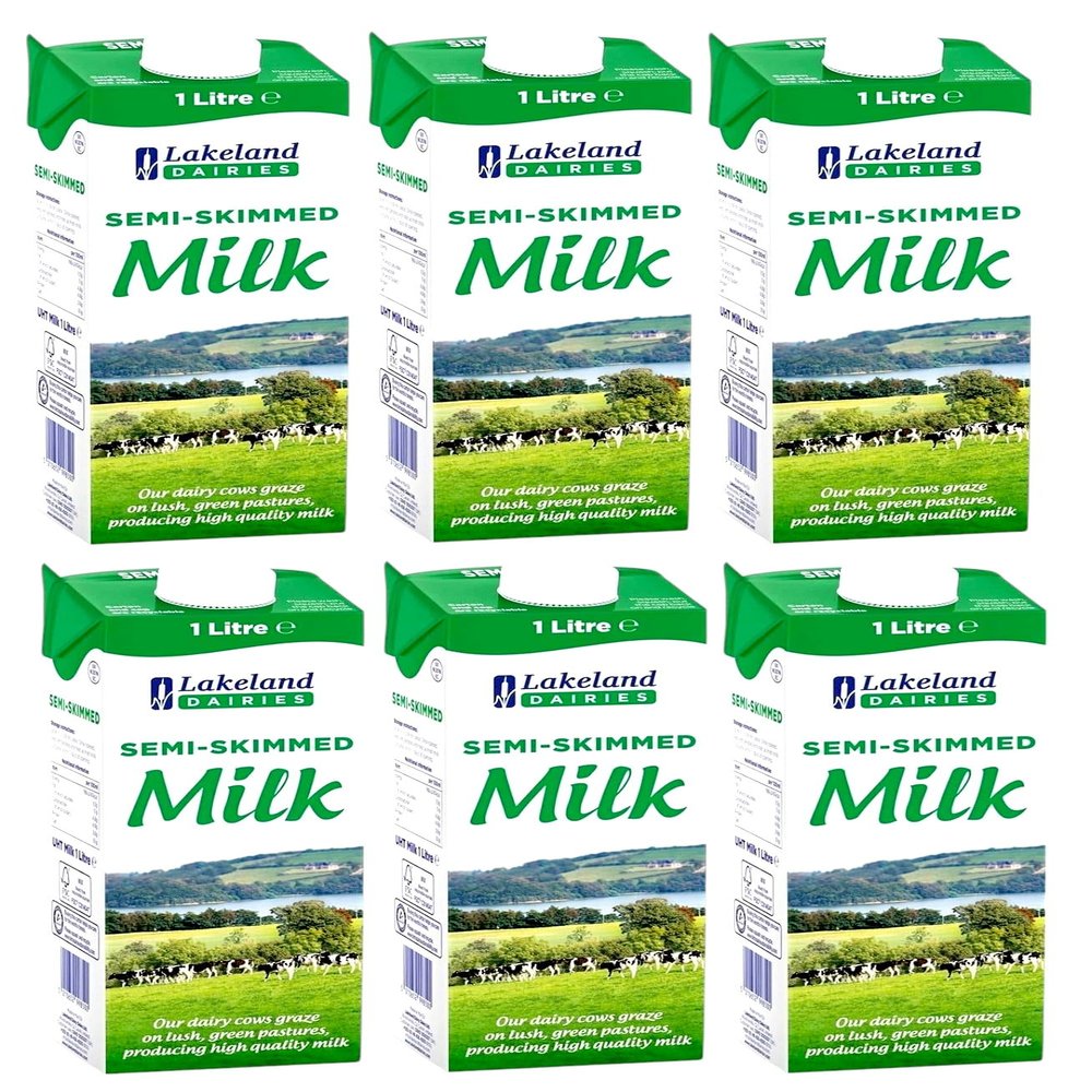 Lakeland Long-life Semi Skimmed UHT Milk, Calcium, High in Protein, 1L (Pack of 6, Total 6000ml)
