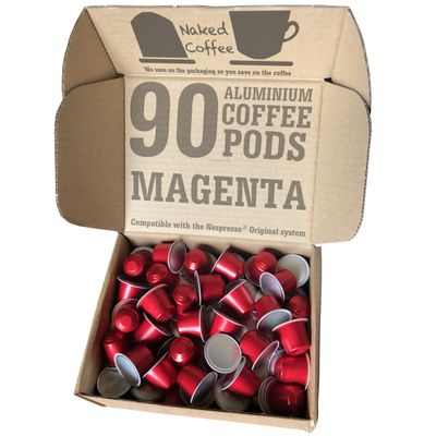 90 NAKED COFFEE Aluminium Coffee Pods Compatible with the Nespresso Original System - 100% Arabica MAGENTA - Intense Aromatic Smooth - Extra Value Pack - We save on packaging so you save on the coffee
