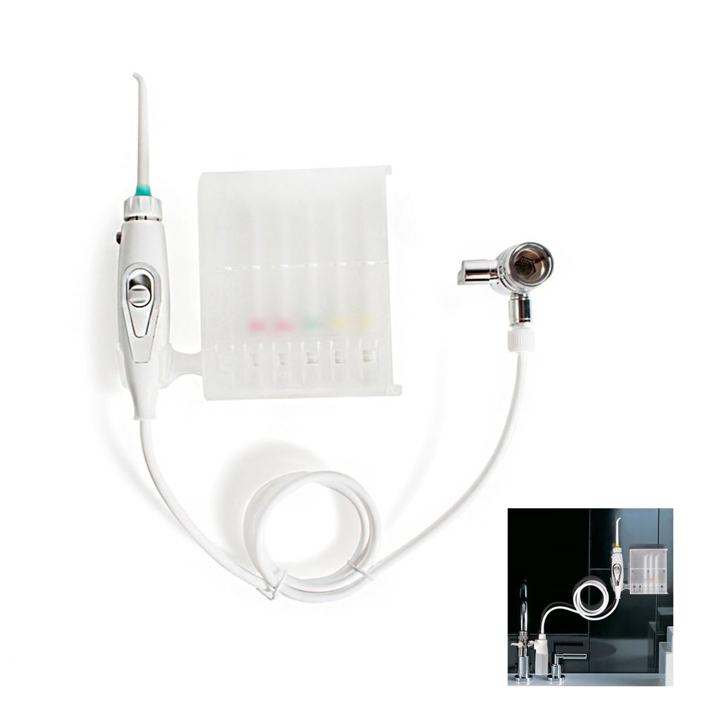 Water Flosser Dental Irrigator Tap Oral Irrigator No Batteries and No Electricity for Oral Cleaning and Braces Care(White 2)