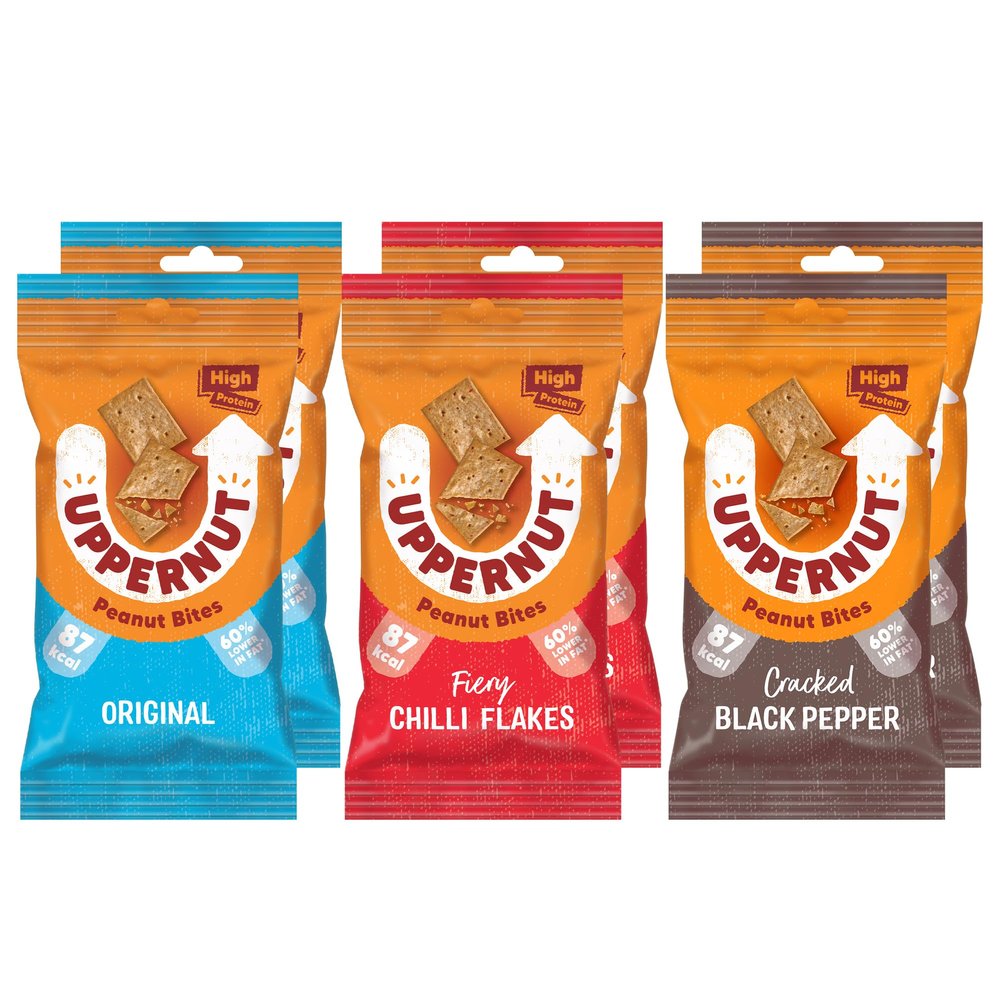 Uppernut Keto Crackers Peanut Biscuits Multipacks - Mixed Pack of 6 x 20g High Protein & Fibre, Low Carb, 60% Less Fat & Gluten Free Snacks, 97% Peanuts, No Flour | (Original/Chilli/Black Pepper)