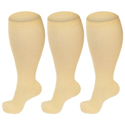 AOOWU Plus Size Compression Socks for Men and Women, 3 Pair Wide Calf Graduated Compression Stockings, Extra Large Knee High Stockings for Support Travel Running Pregnancy Edema Nurses, 20-30 mmHg