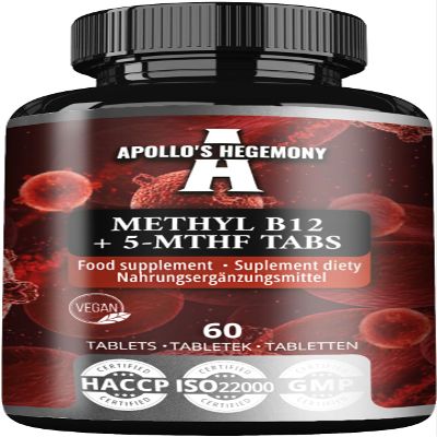 Methyl B12 + 5-MTHF 300 mcg - Vitamin B12 and Folic Acid - 60 Vegan Tablets - 8 Months Supply - Energy and Well-Being Support - Diet Supplement by Apollo's Hegemony