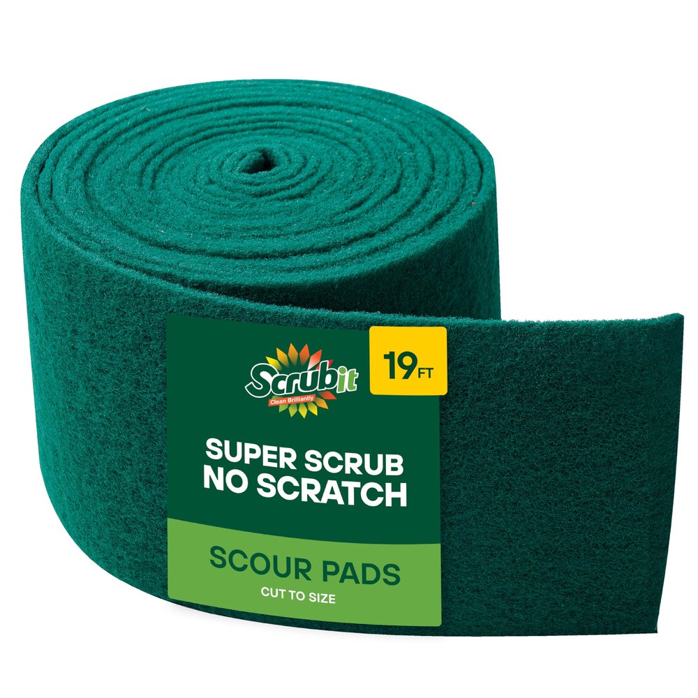 SCRUBIT Scouring Pad Roll - 19 FT Green scrubbing Pads Roll - Non Scratch Dish Washing Scrubbers - Abrasive and Heavy Duty Pot Scrubber Roll for Kitchen, Pots, Pans, Oven, and Grill 19 FT X 6" x0.3"