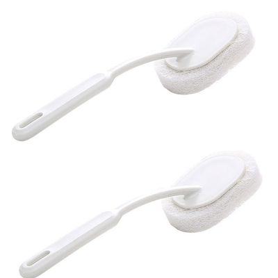 2 Pcs Bath Sponge Cleaner with Handle Long Cleaning Shower Brush Tub (White-2 Pcs)