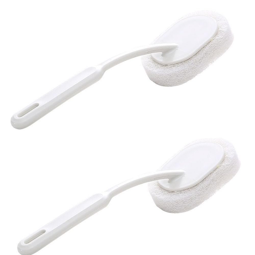 2 Pcs Bath Sponge Cleaner with Handle Long Cleaning Shower Brush Tub (White-2 Pcs)