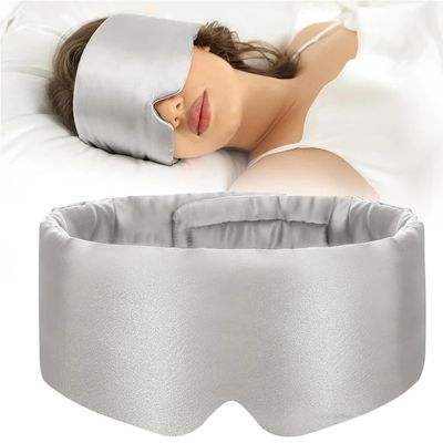 100% Mulberry Silk Sleeping Mask Eyepatch Blocking Light Eyemask Soft Padded Travel Sleeping Aid for Sleep Patch Slaapmasker(Light Gray)