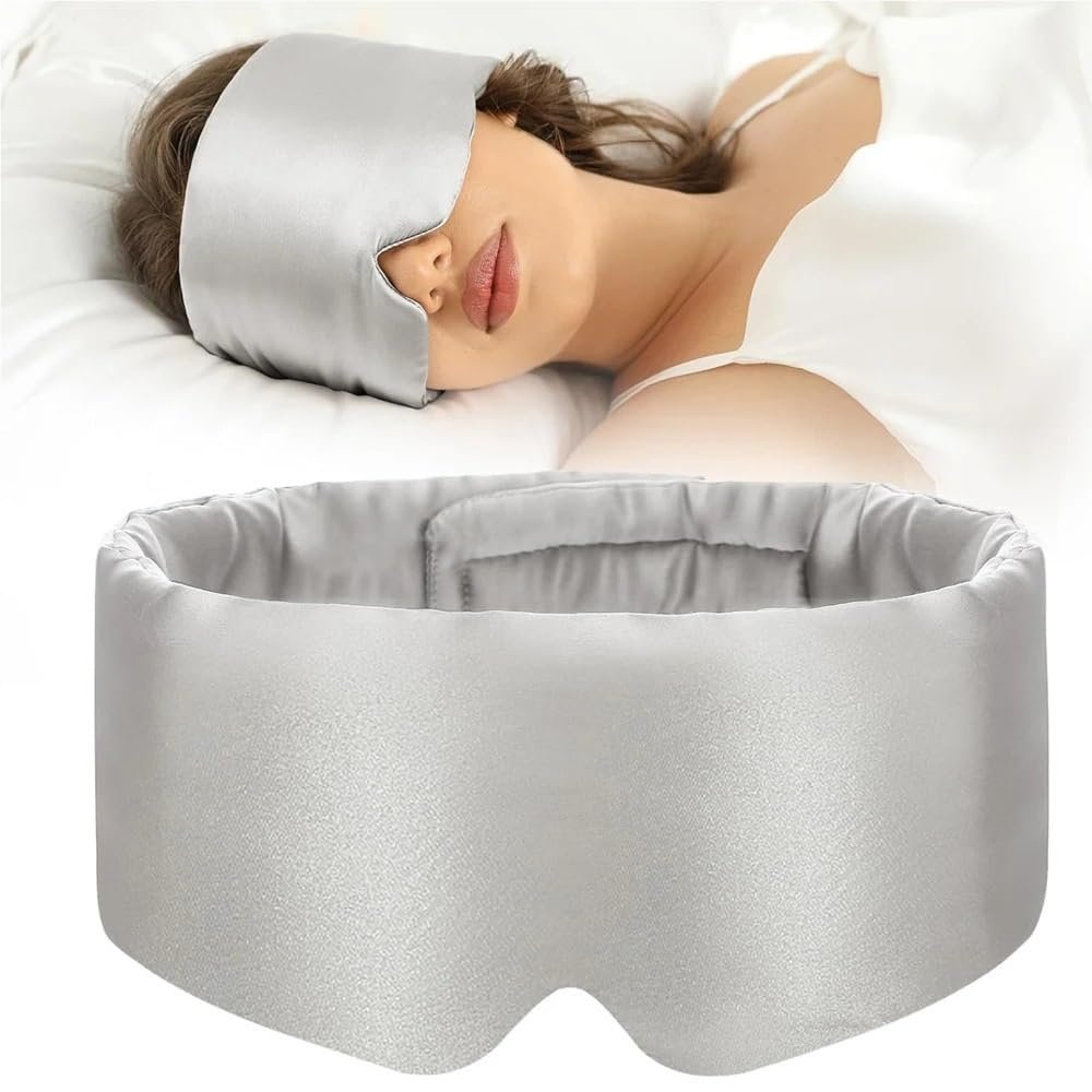 100% Mulberry Silk Sleeping Mask Eyepatch Blocking Light Eyemask Soft Padded Travel Sleeping Aid for Sleep Patch Slaapmasker(Light Gray)