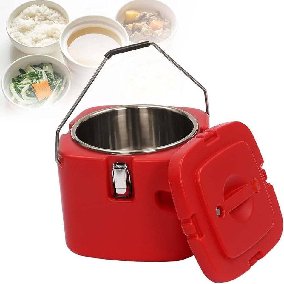 Insulated Food Container, Portable Food Soup Warmer With Lid, 10L Stainless Stee Insulated Cooler Bucket, Commercial Insulated Lunch Bucket(Size:Red)