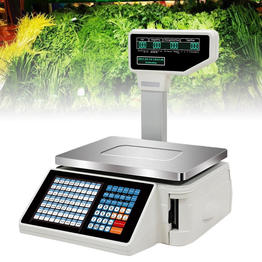 YXYLJOZ Label Printing Scales for Food Retail Store - Commercial Digital Price Computing Scale with Thermal Label Printer, Double-Sided LCD Display (Machine)