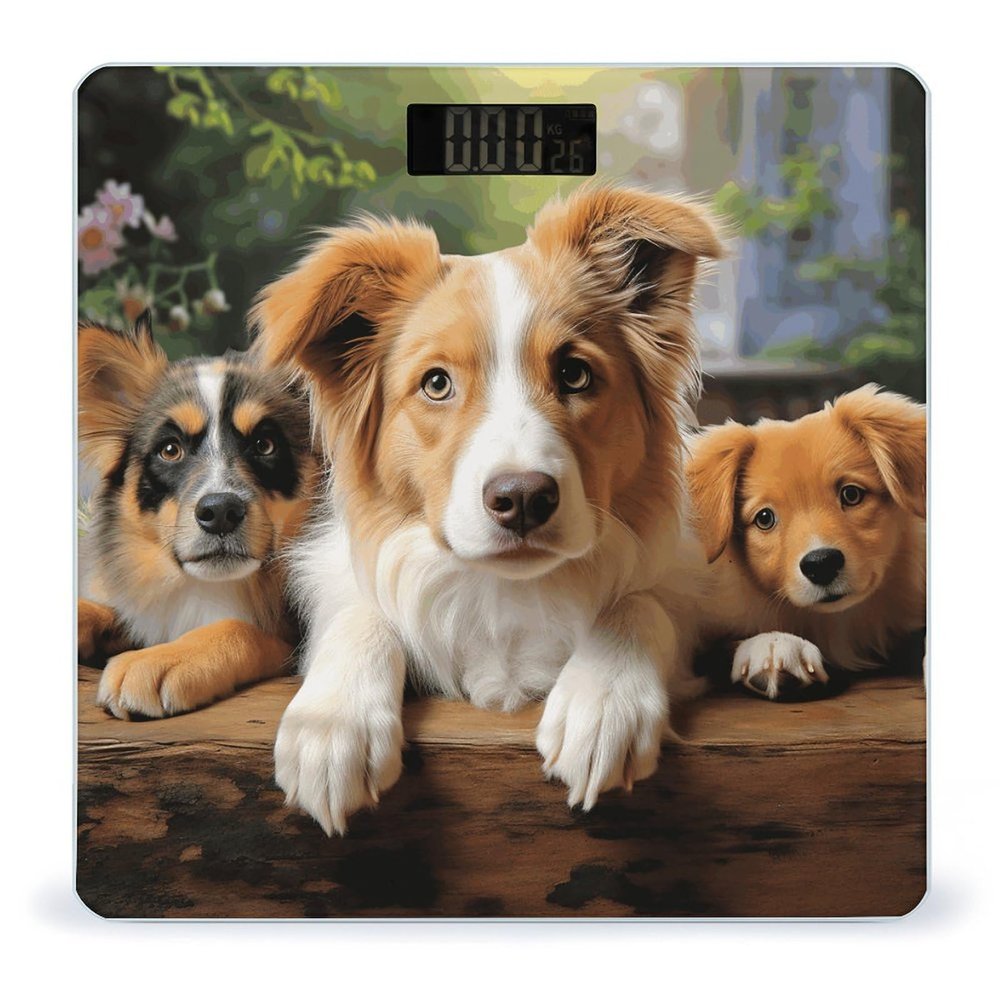 Cute Dogs Animal Scale for Body Weight Highly Accurate Digital Bathroom Body Scale Digital Body Weight Scale Tempered Glass LCD Display Batteries and Tape Measure