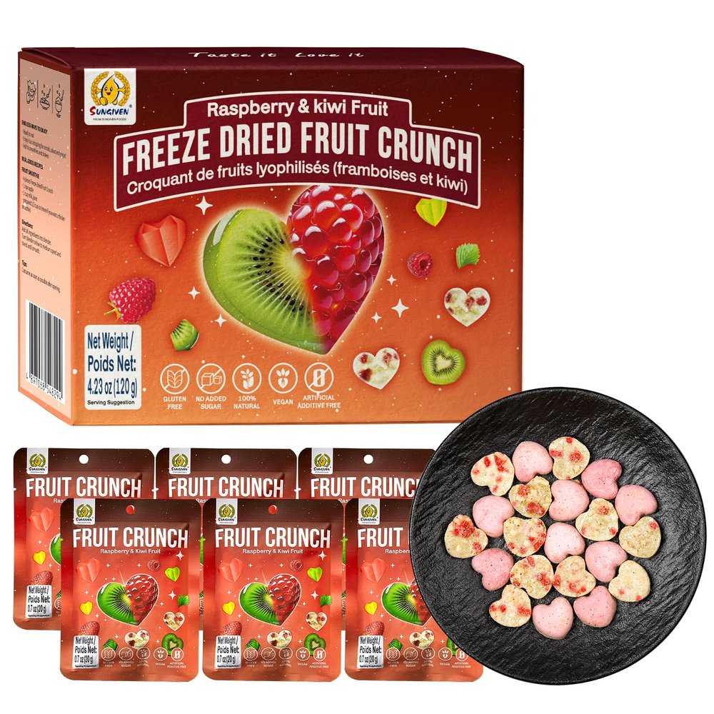 SUNGIVEN Freeze Dried Fruit Crunch Raspberry & Kiwi Fruit 20g Pack of 6