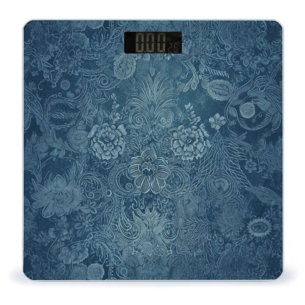 Blue Floral Lace Scale for Body Weight Highly Accurate Digital Bathroom Body Scale Digital Body Weight Scale Tempered Glass LCD Display Batteries and Tape Measure