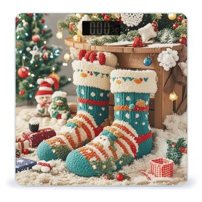 Cute Christmas Socks Scale for Body Weight Highly Accurate Digital Bathroom Body Scale Digital Body Weight Scale Tempered Glass LCD Display Batteries and Tape Measure