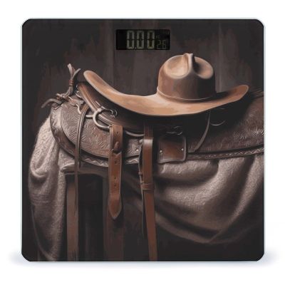 Horse Saddle with A Cowboy Hat Scale for Body Weight Highly Accurate Digital Bathroom Body Scale Digital Body Weight Scale Tempered Glass LCD Display Batteries and Tape Measure
