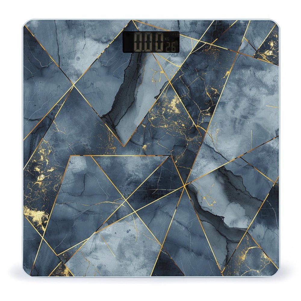 Abstract Art Geometry Scale for Body Weight Highly Accurate Digital Bathroom Body Scale Digital Body Weight Scale Tempered Glass LCD Display Batteries and Tape Measure