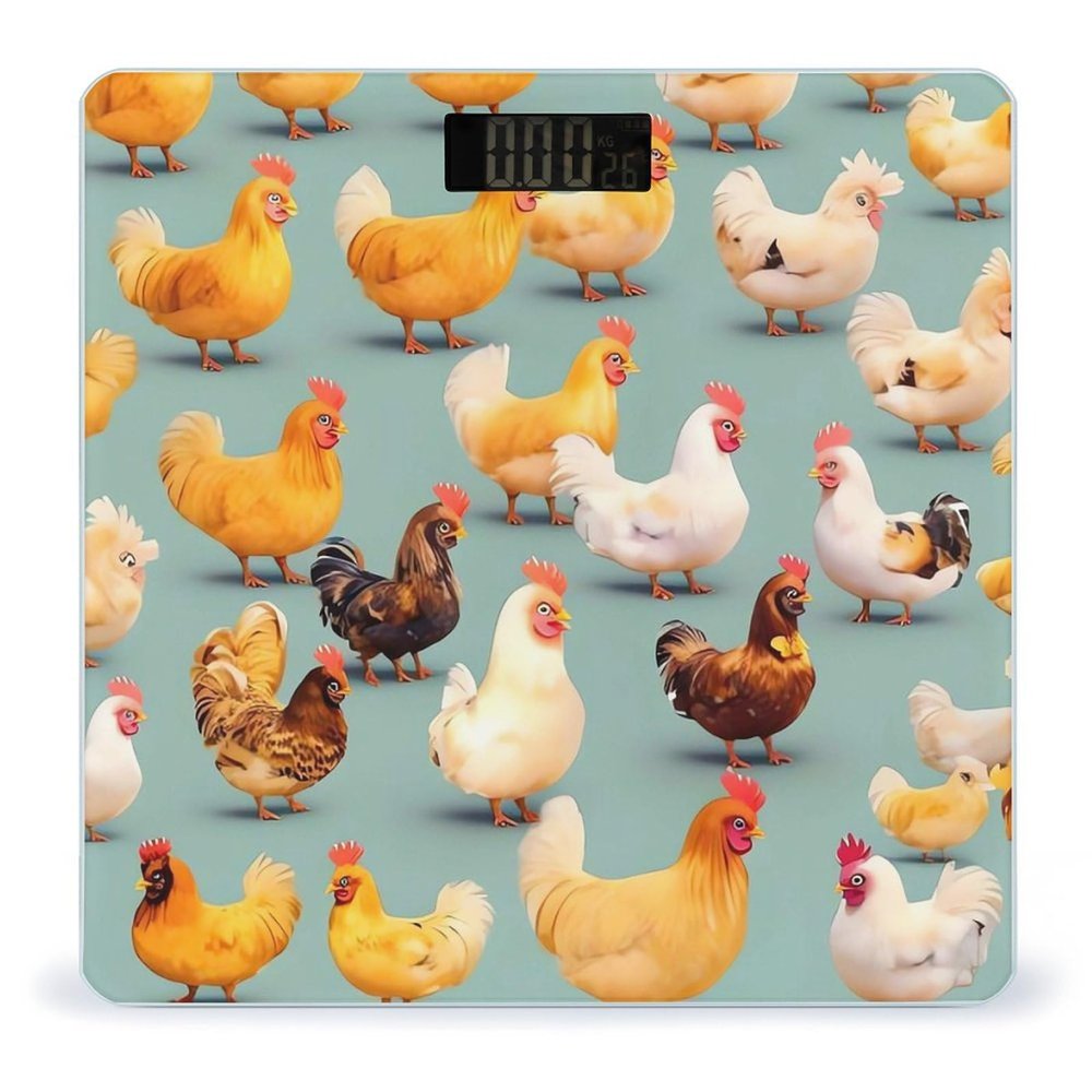 Cute Chicken Walking Scale for Body Weight Highly Accurate Digital Bathroom Body Scale Digital Body Weight Scale Tempered Glass LCD Display Batteries and Tape Measure