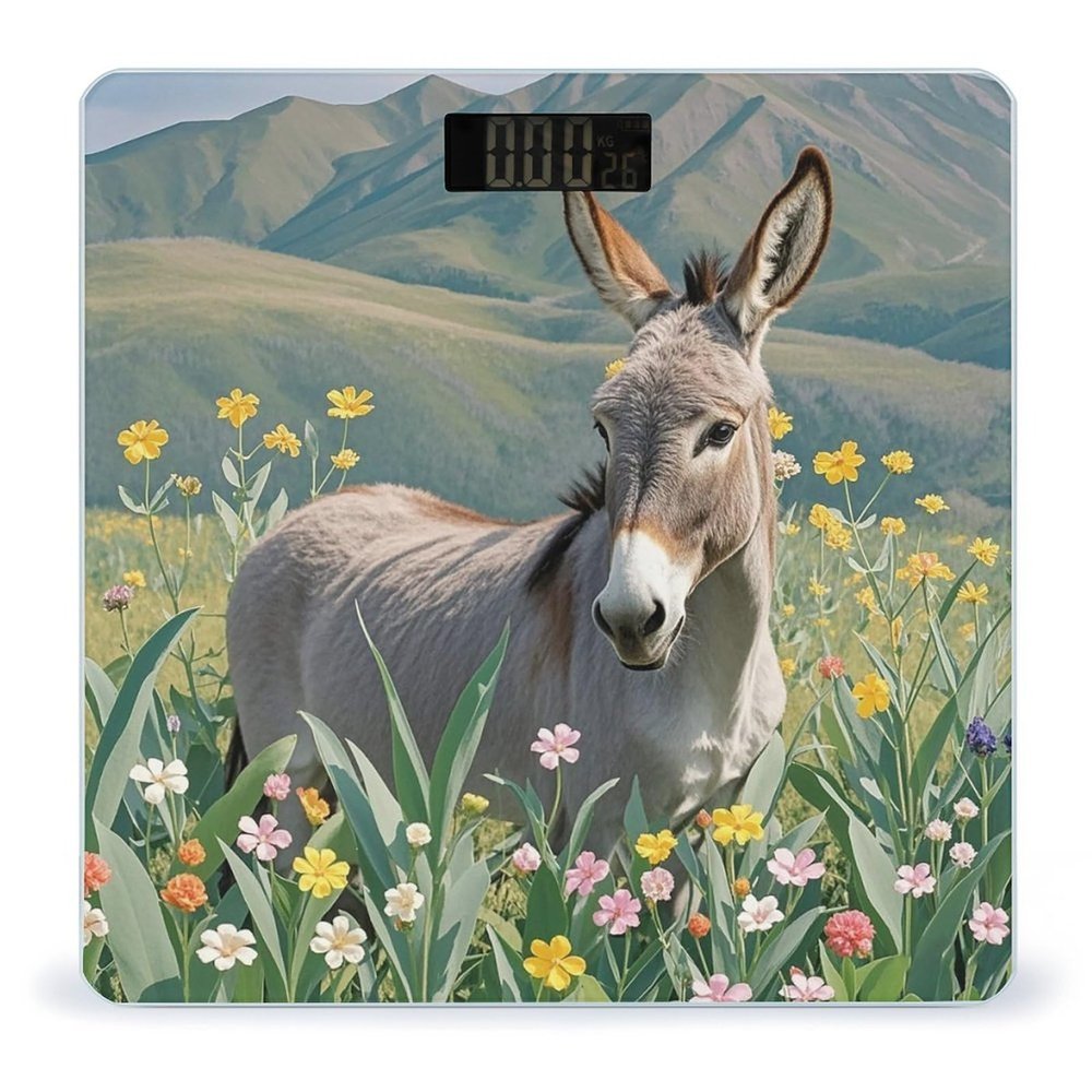 Donkey and Flower Scale for Body Weight Highly Accurate Digital Bathroom Body Scale Digital Body Weight Scale Tempered Glass LCD Display Batteries and Tape Measure