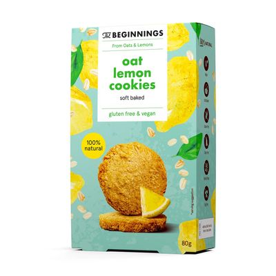 The Beginnings Lemon Oat Cookies 80g Gluten Free Oat Biscuits, Vegan & Dairy Free, Palm Oil Free, Real Lemon & Passion Fruit, Free From Biscuits