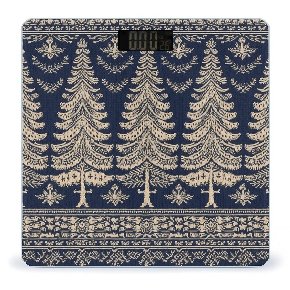 Christmas Tree Pattern Scale for Body Weight Highly Accurate Digital Bathroom Body Scale Digital Body Weight Scale Tempered Glass LCD Display Batteries and Tape Measure