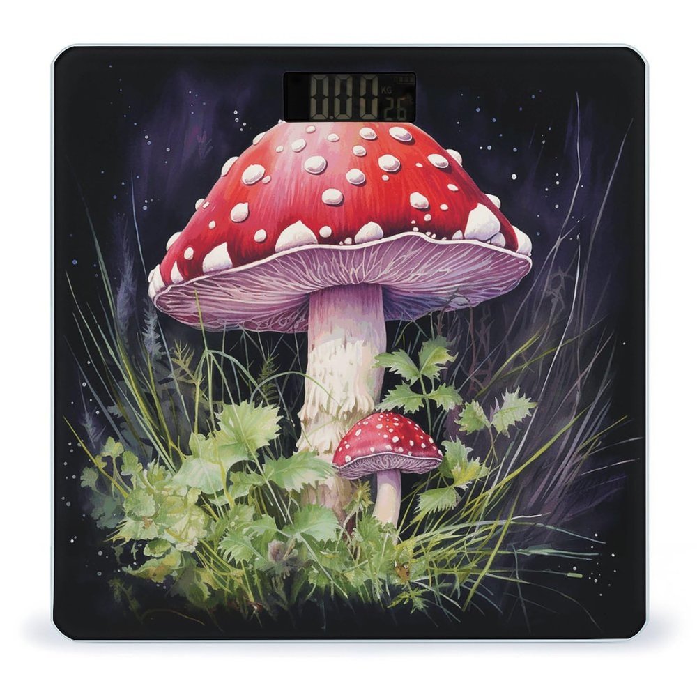 Mushrooms in The Grass Scale for Body Weight Highly Accurate Digital Bathroom Body Scale Digital Body Weight Scale Tempered Glass LCD Display Batteries and Tape Measure