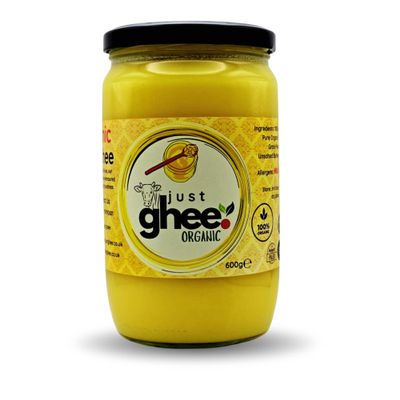 Just Ghee Certified Organic Grass-Fed Ghee 600g | Pure Clarified Butter | High Smoke Point Cooking Fat | Handcrafted in the UK | Keto, Paleo & Ayurvedic Friendly