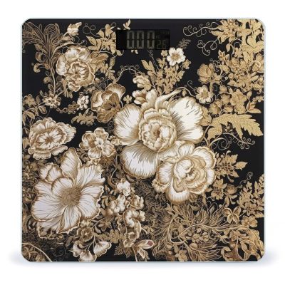 Gold Leaf Flowers Scale for Body Weight Highly Accurate Digital Bathroom Body Scale Digital Body Weight Scale Tempered Glass LCD Display Batteries and Tape Measure